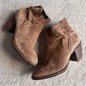 Paul Green Nicole Soft Suede Side Zip Leather Ankle Boot Bootie Tan UK 5.5 US 8